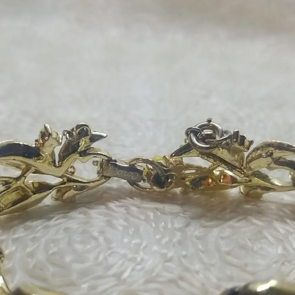 Coro Bracelet Yellow Leaves Berries Gold Tone Rare Broken Vintage